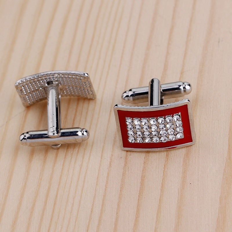 Fashionable Geometric Rectangle Diamond-Studded French Shirt Cufflinks
