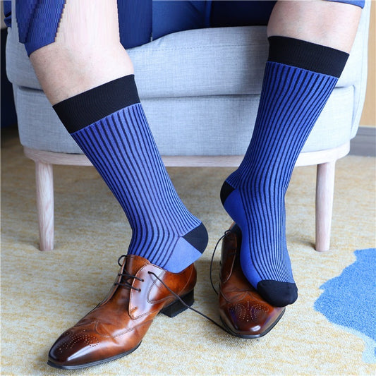 Men's Blue Striped Mid-calf Business Socks