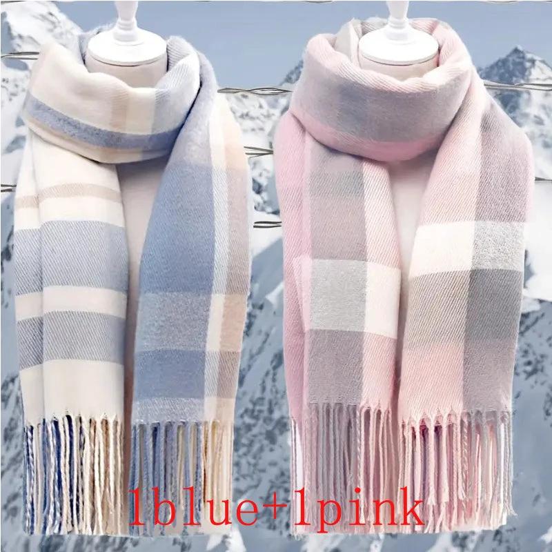Couple Winter Scarf - Thick Warm Polyester Tassel Shawl Wrap, 180x70cm Unisex Scarves For Women & Men, Christmas Thanksgiving Gift by GJG Denim