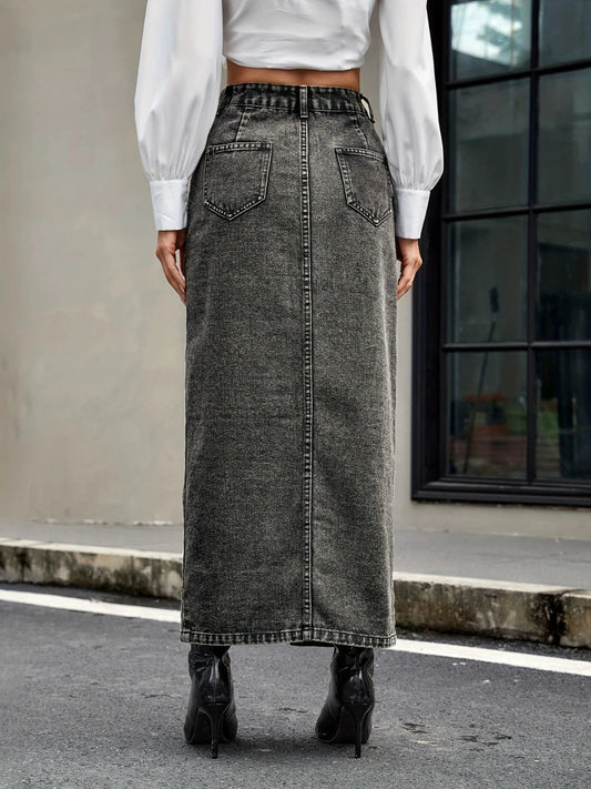 Button Up High Rise Denim Skirt by Lady Ros