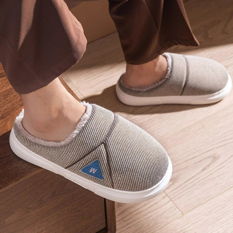 Men's Solid Striped Fleece Plush Slippers