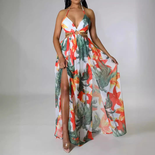 Tropical Floral Printed Dress Sling Style