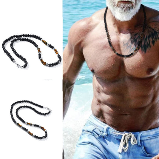 Volcanic Rock Black Matte Ethnic Style Necklace For Men