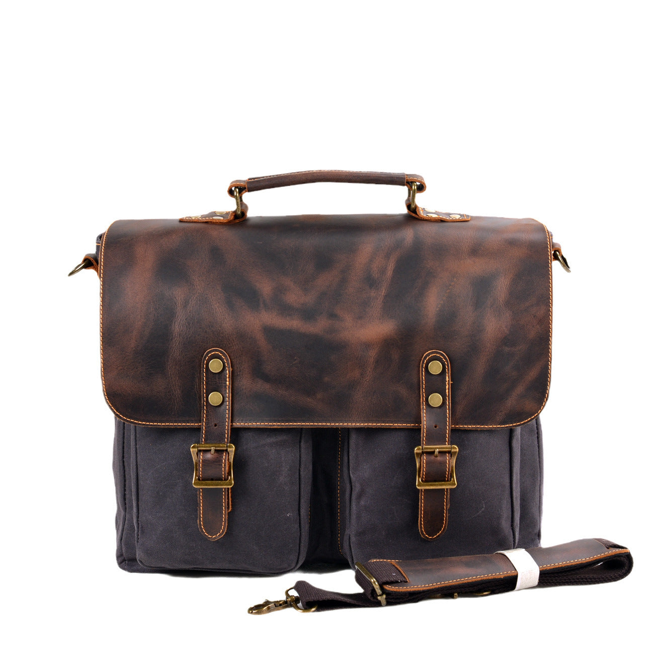 Waterproof Canvas Stitching Leather Briefcase For Men