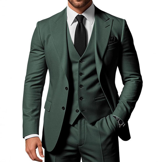 Men's Solid Color 2-piece Buckle Casual Jacket Vest Pants Suit