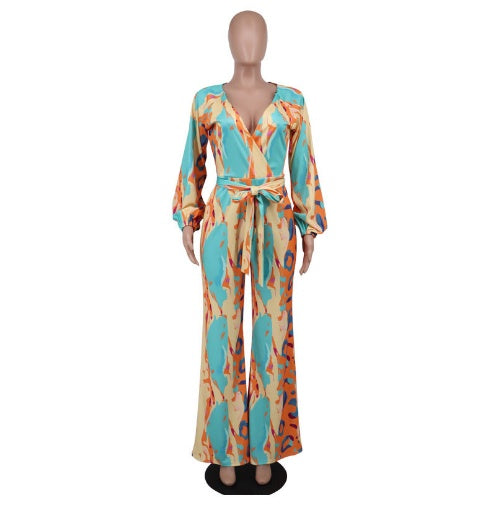 Casual Straight-leg Printing Jumpsuit