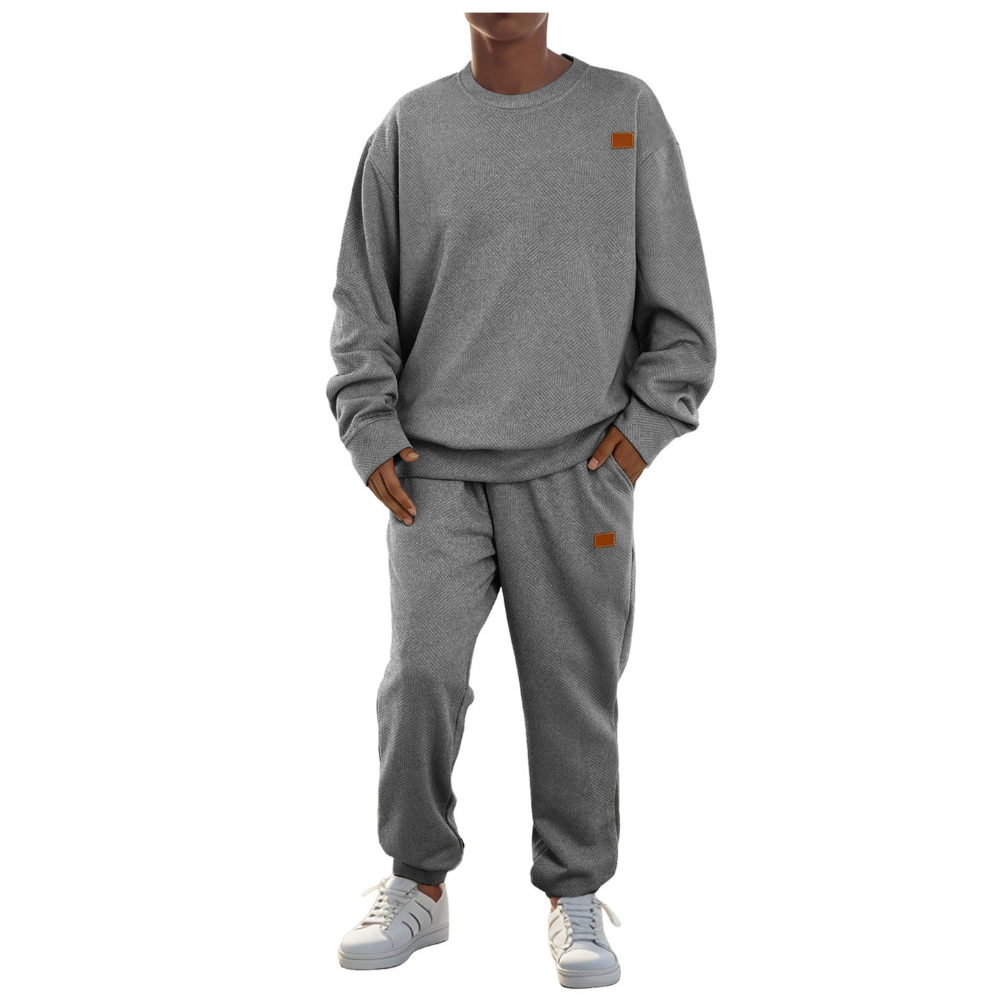 Men's Sports Casual Round Neck Jacquard Two-piece Knitted Sweater Set