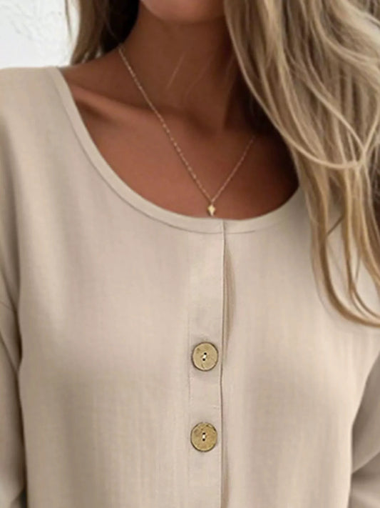 Full Size Button-Front 3/4 Sleeve Casual Blouse Plus Size by Lady Ros