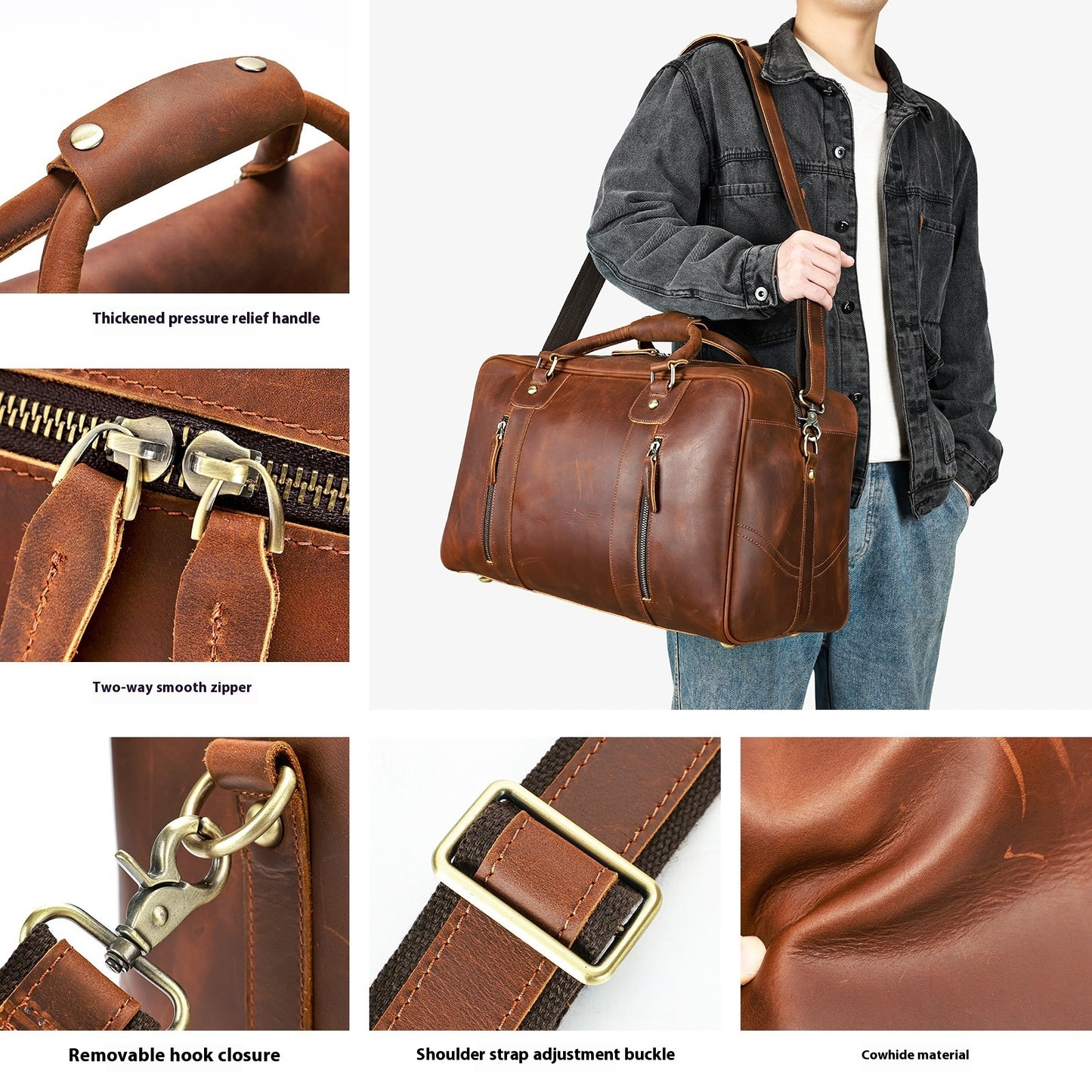 Men's Retro Short-distance Travel Bag Genuine Leather
