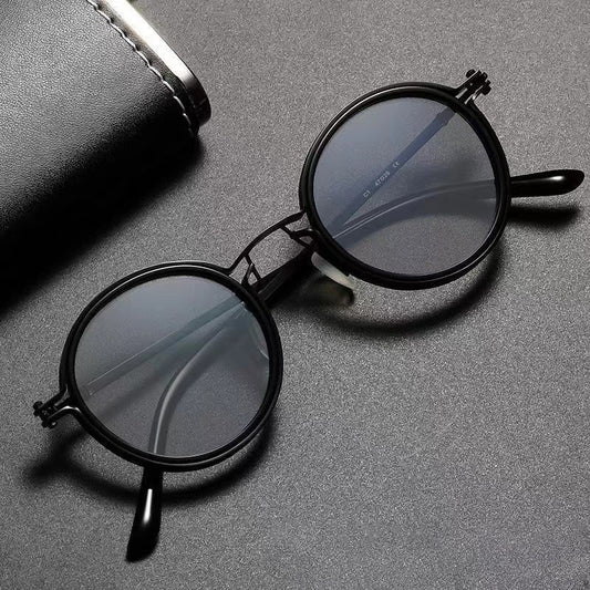 Mens Round-Frame Punk-Style Metal Sunglasses