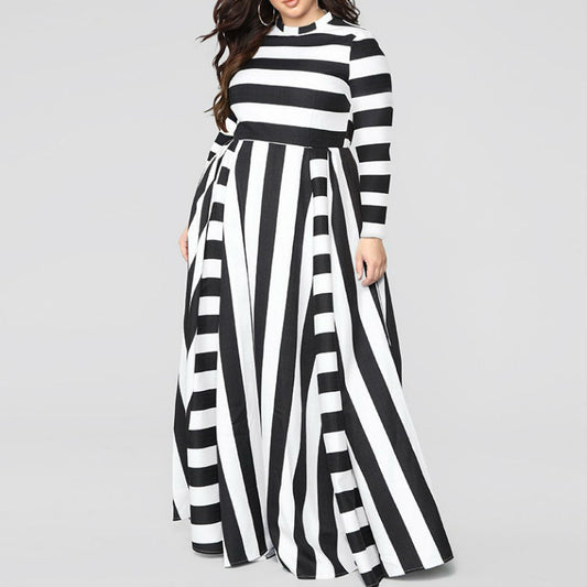 Loose Women''s Dress Plus Size Striped Woman's Dress