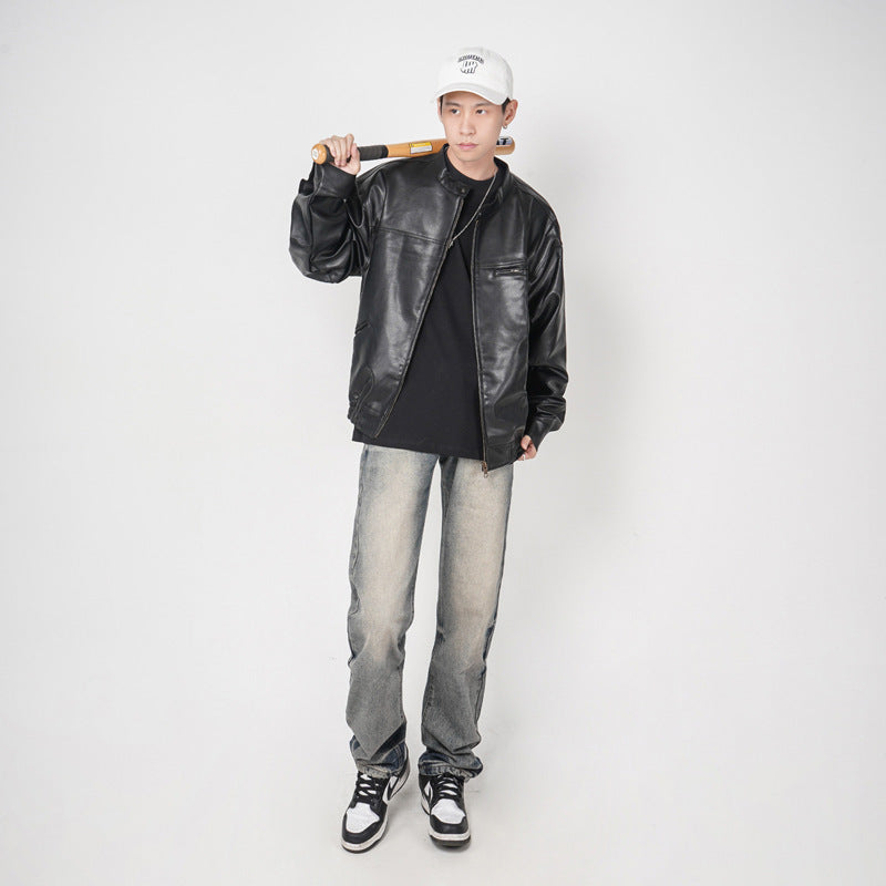 High Street Washed Yellow Mud Dyed Loose Straight Jeans For Men