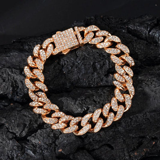 Spring Buckle Cuba Bracelet Alloy Full Diamond by GJG Denim