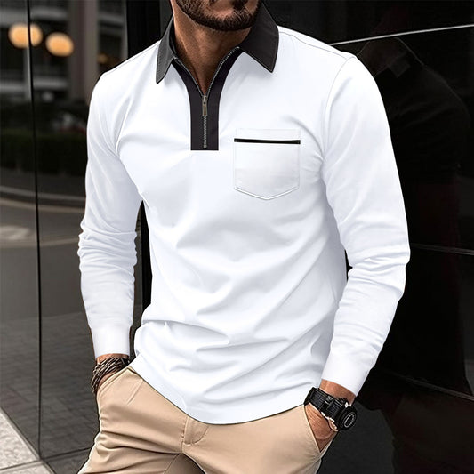 Men's Long Sleeve Zipper Polo Shirts Lapel Collar Zip Up