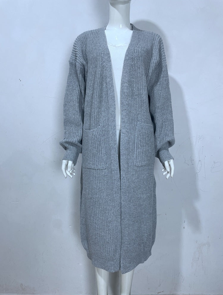 Women's Knitted Plus Size Long Cardigan w/ Pocket