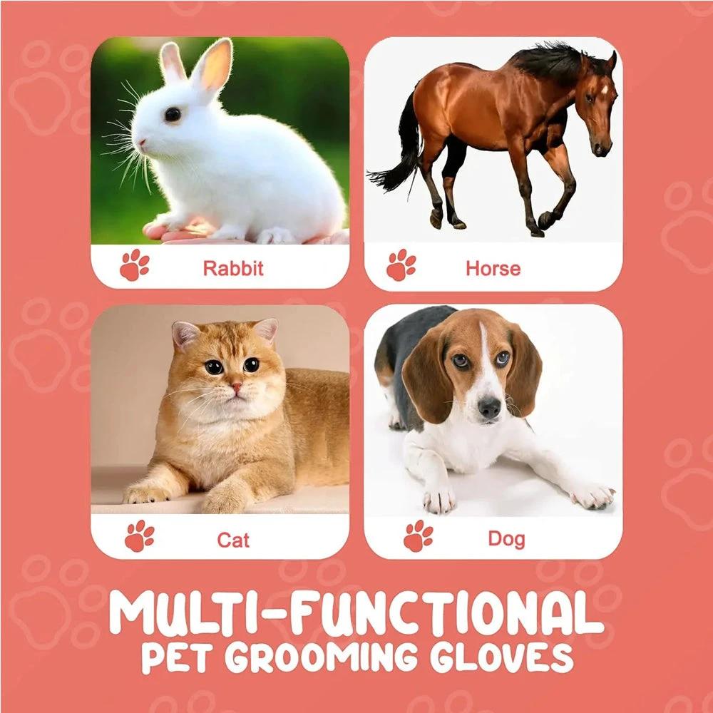 1 Pair Pet Grooming Cat Dog Rabbits Horse Gloves Pet Brush Glove Premium De-Shedding Glove by GJG Denim