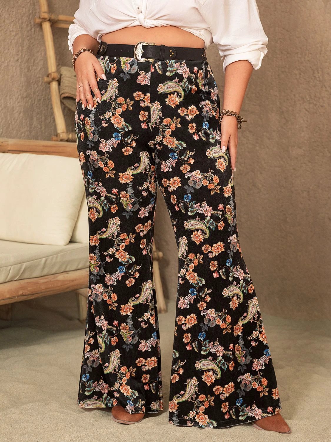 Plus Size Wide Leg Printed Pants by Lady Ros