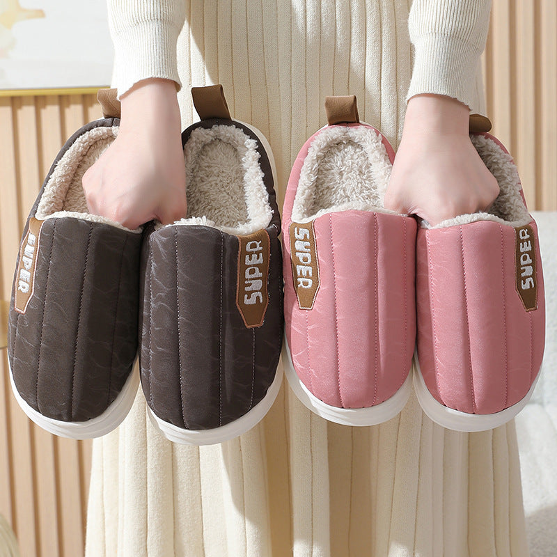 Men's Striped Waterproof Thick-soled Non-slip Plush Slippers