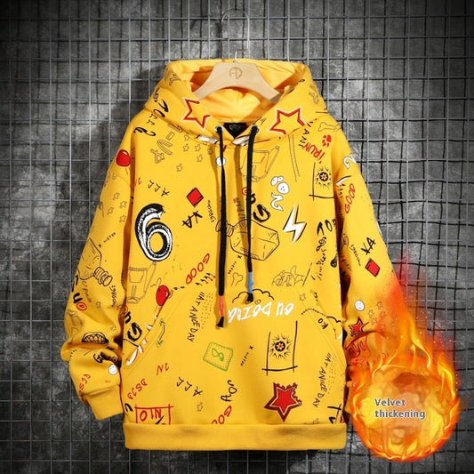 Men's Fleece-lined Graffiti Hooded Sweater