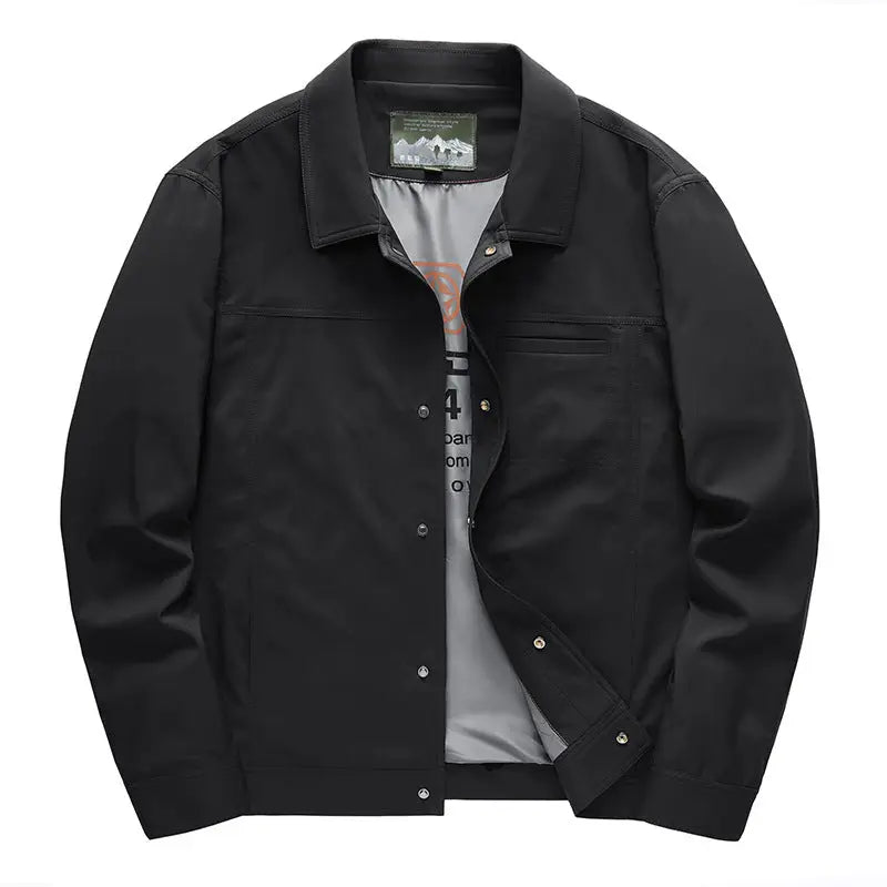 Slim Lapel Stand Collar Solid Color Jacket by GJG Denim