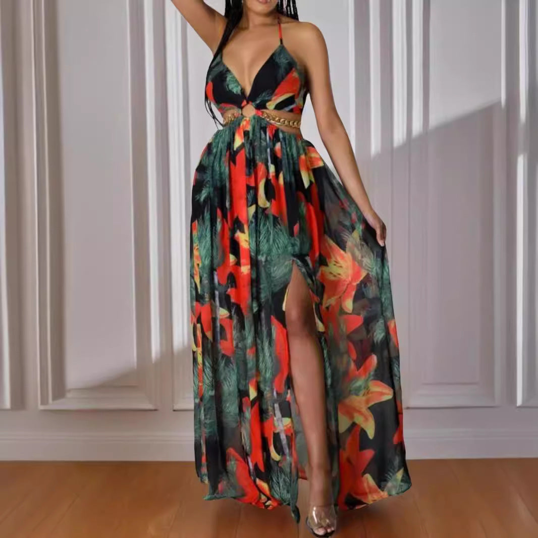 Tropical Floral Printed Dress Sling Style