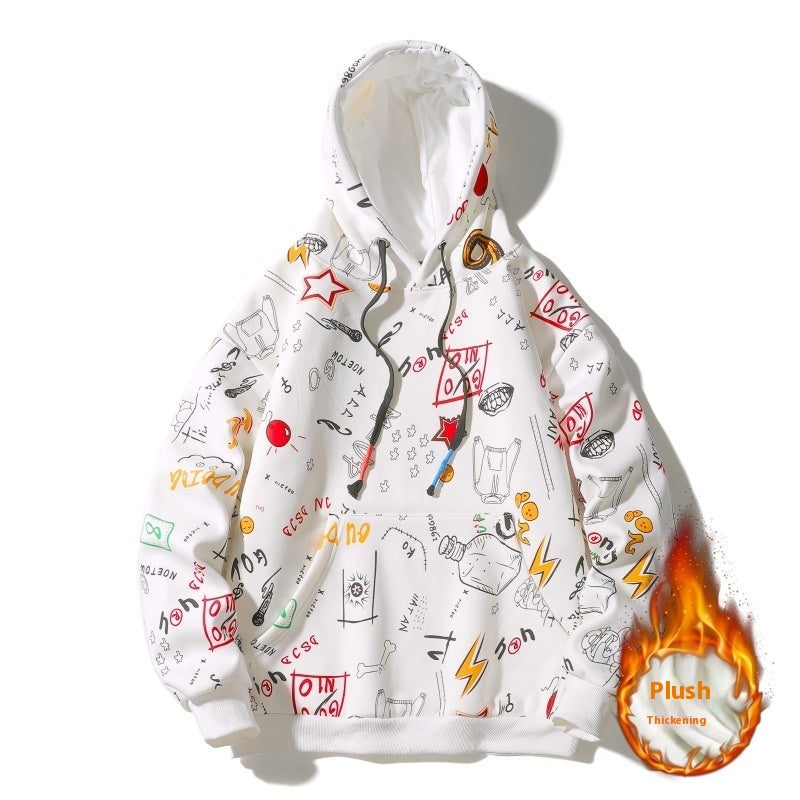 Men's Fleece-lined Graffiti Hooded Sweater