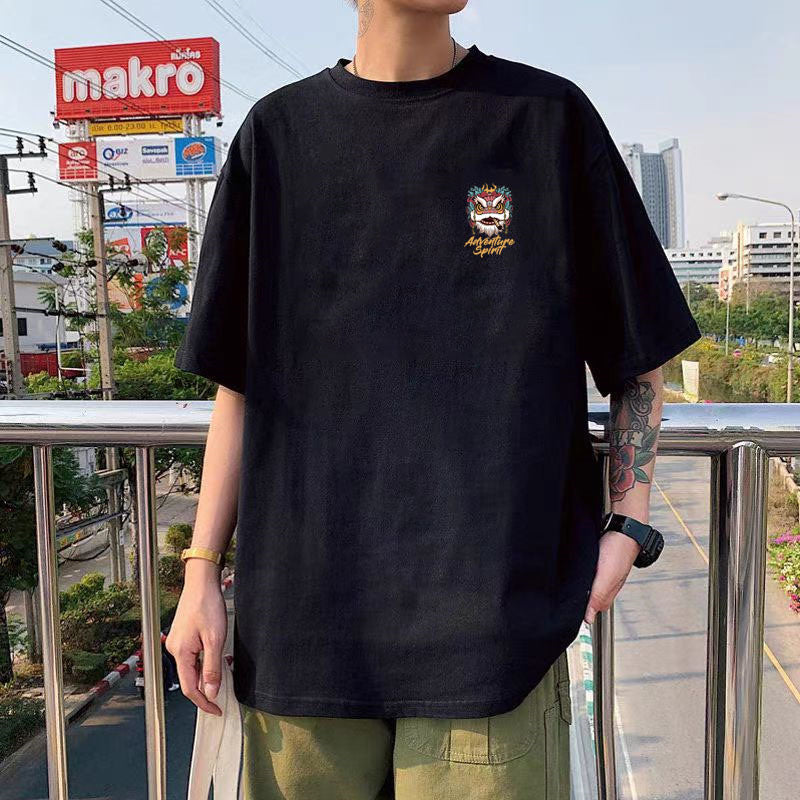 Cotton Short Sleeve Loose Round Neck Printed Shirt