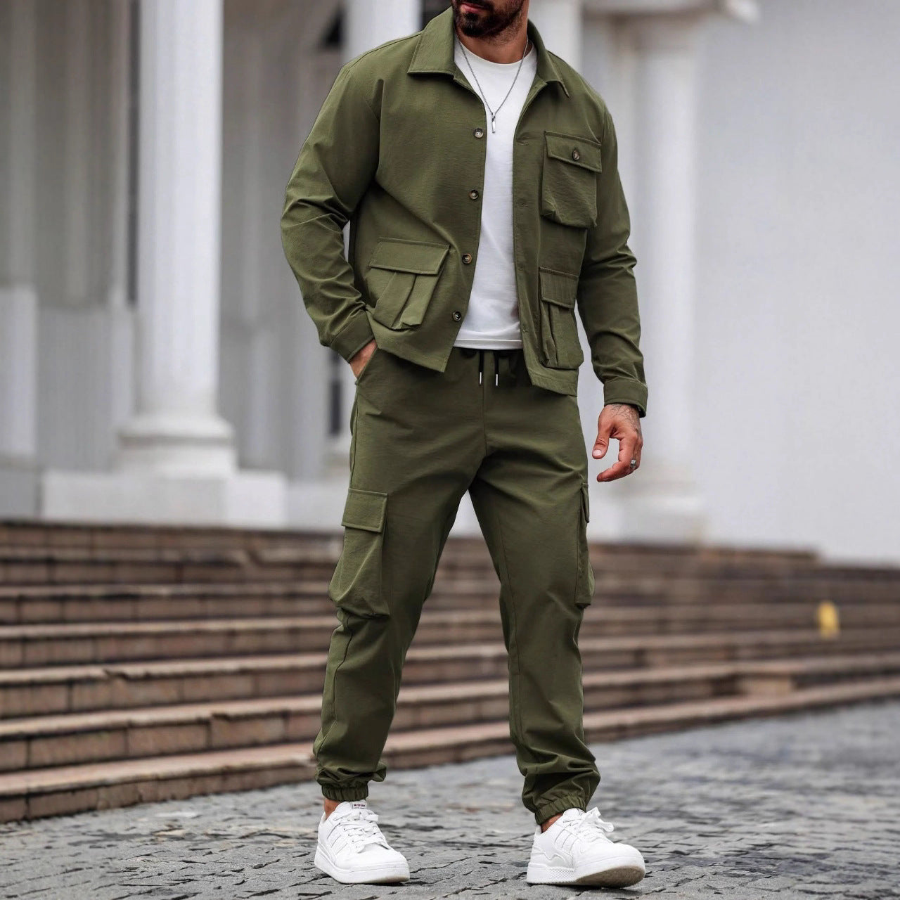 Cross-border Heavy Men's Vintage Jacket Multi-pocket Pants Suit