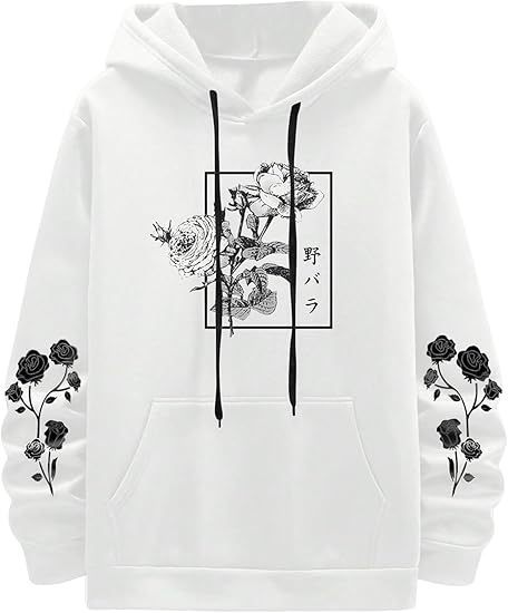 Men's Rose Print Casual Hooded Sweater