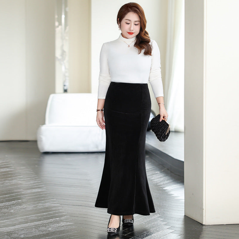 Hip Fishtail Elastic Waist Autumn And Winter Midi Dress