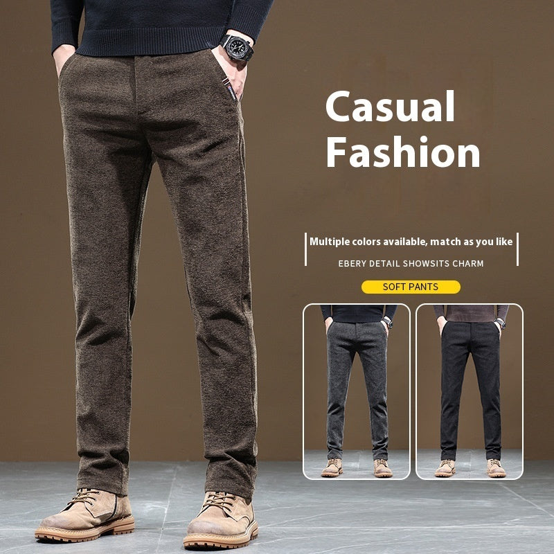 Men's Slim Fit Straight Fleece-lined Thick Business Casual Pants