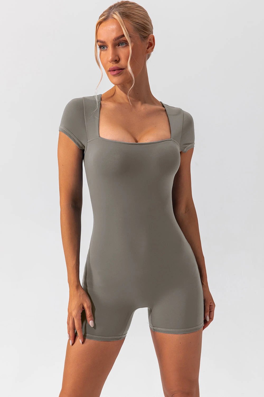 Square Neck Cap Sleeve Active Romper by Lady Ros