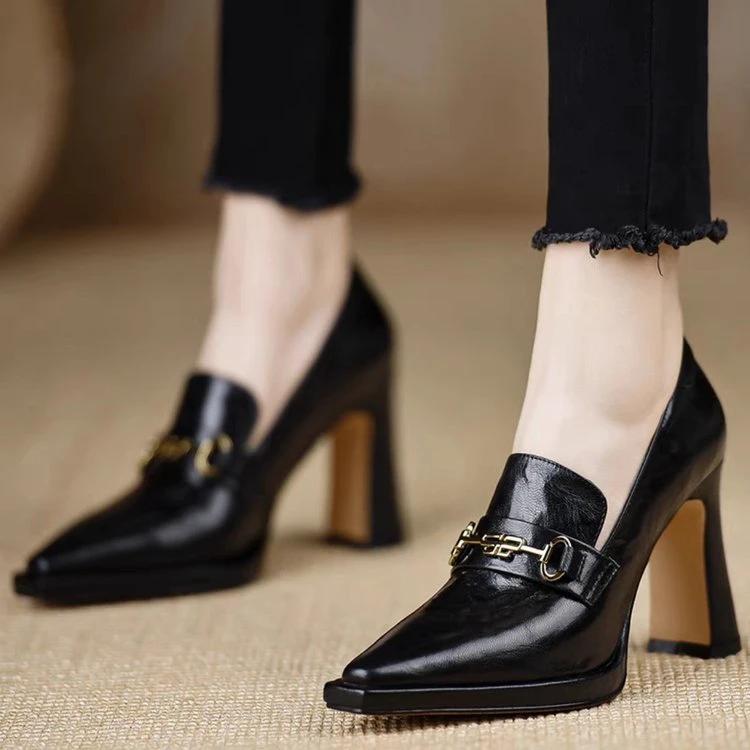 Retro Chunky-heel Pointed-toe Professional Womens Pumps by GJG Denim