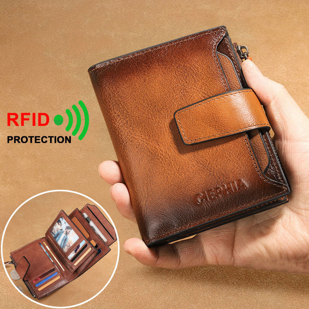 Men's Leather Wallet Multi-function Anti-theft Zipper