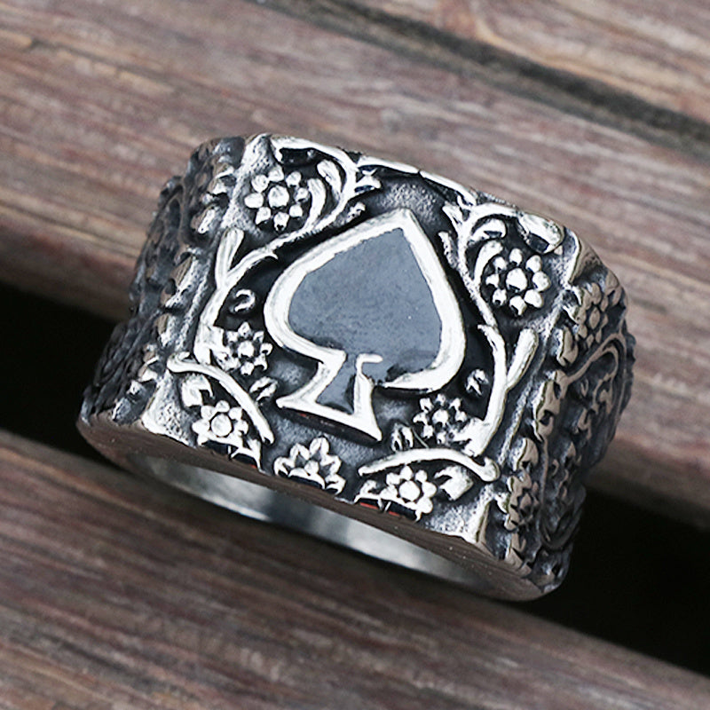 Titanium Steel  Spades Epoxy Carved Men's Ring