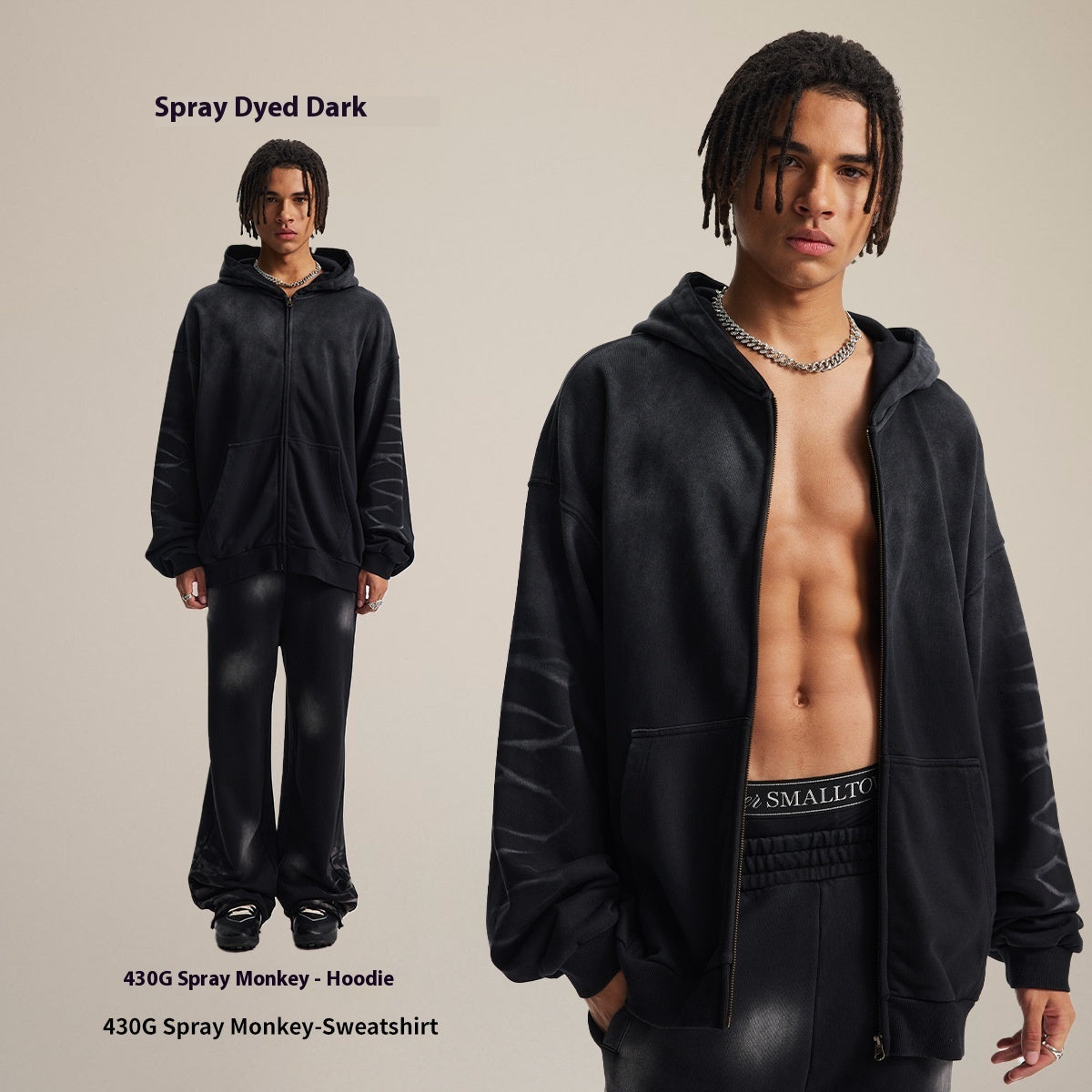 Hooded Washed And Worn Gradient Sweater Pants Suit For Men
