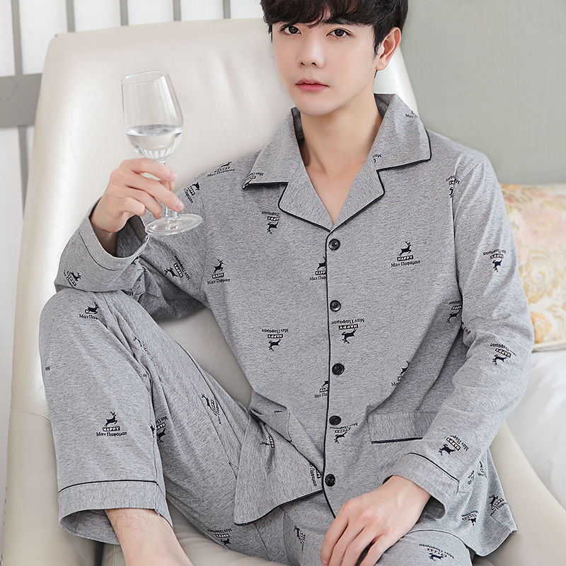Men's Cotton Long-sleeved Pajamas
