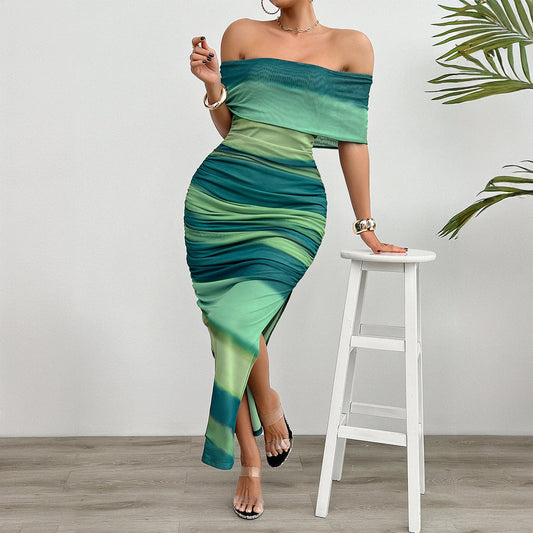 Women's Temperament Contrast Color Off-shoulder Tube Top Dress