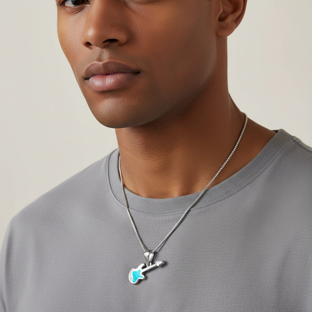 Men's Blue Opal Guitar Necklace by GJG Denim