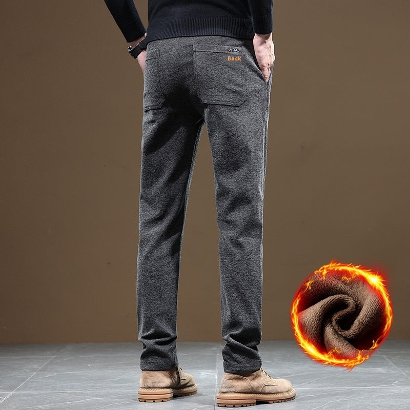Men's Slim Fit Straight Fleece-lined Thick Business Casual Pants