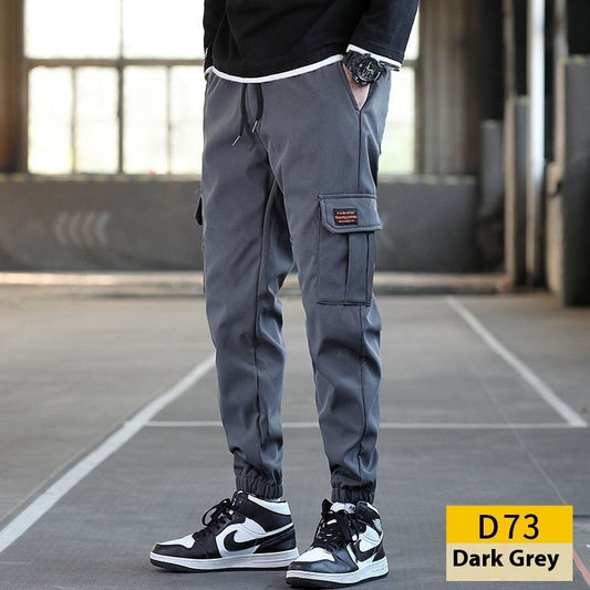 Men's Loose All-match Multi-pocket Wear-resistant Solid Color Ankle Banded Cargo Pants