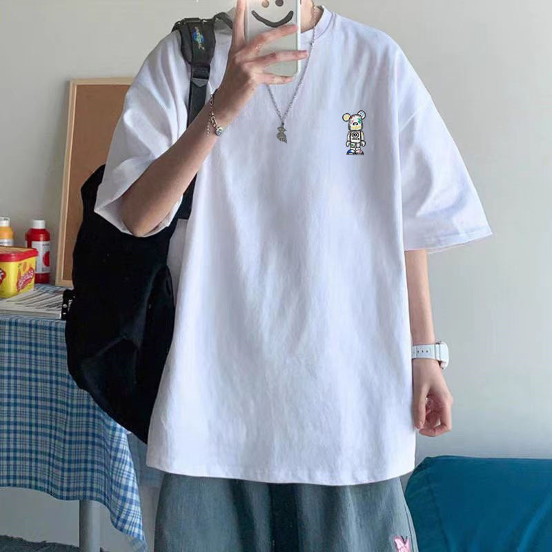 Cotton Short Sleeve Loose Round Neck Printed Shirt