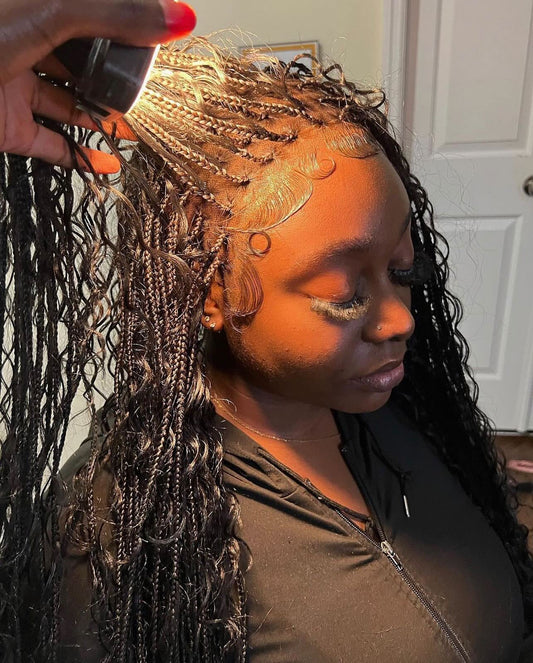 Bohemian Knotless Braided Wig, Swiss Full Lace, Black Color, Waist Length - READY TO SHIP