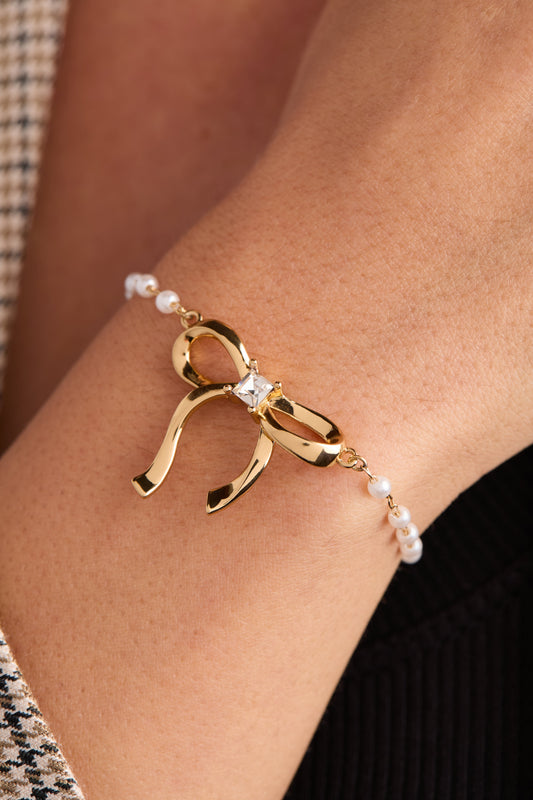 Bow Pearl Coquette Beaded Bolo Bracelet