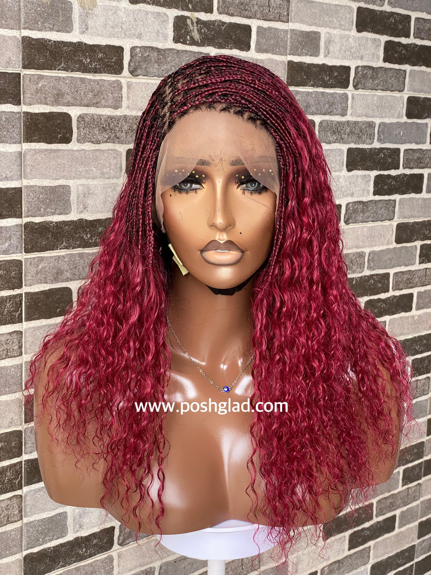 Wet And Wavy 100% Human Hair Knotless Braid Wig, HD Full Lace, Burgundy