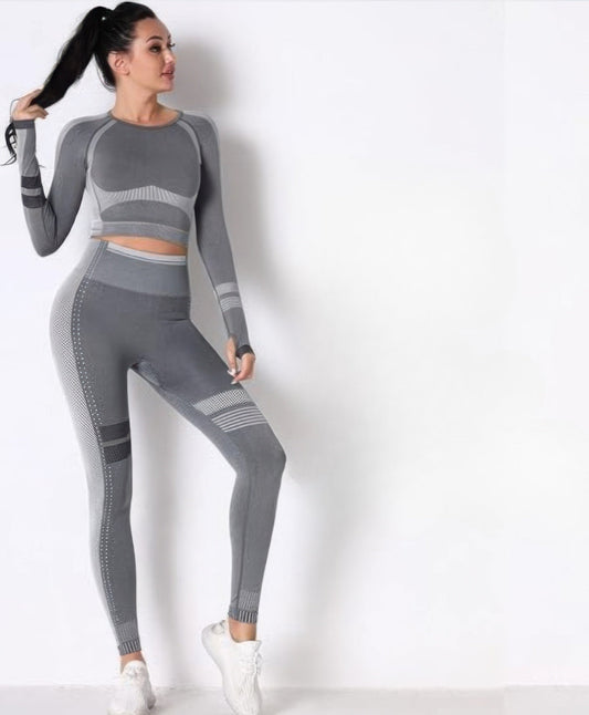 Seamless Long Sleeve Solid Yoga Set