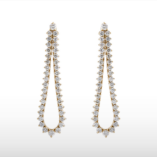 Natural Diamond Graduating Teardrop Hoop Earrings in 14K Yellow Gold – 3.19ctw