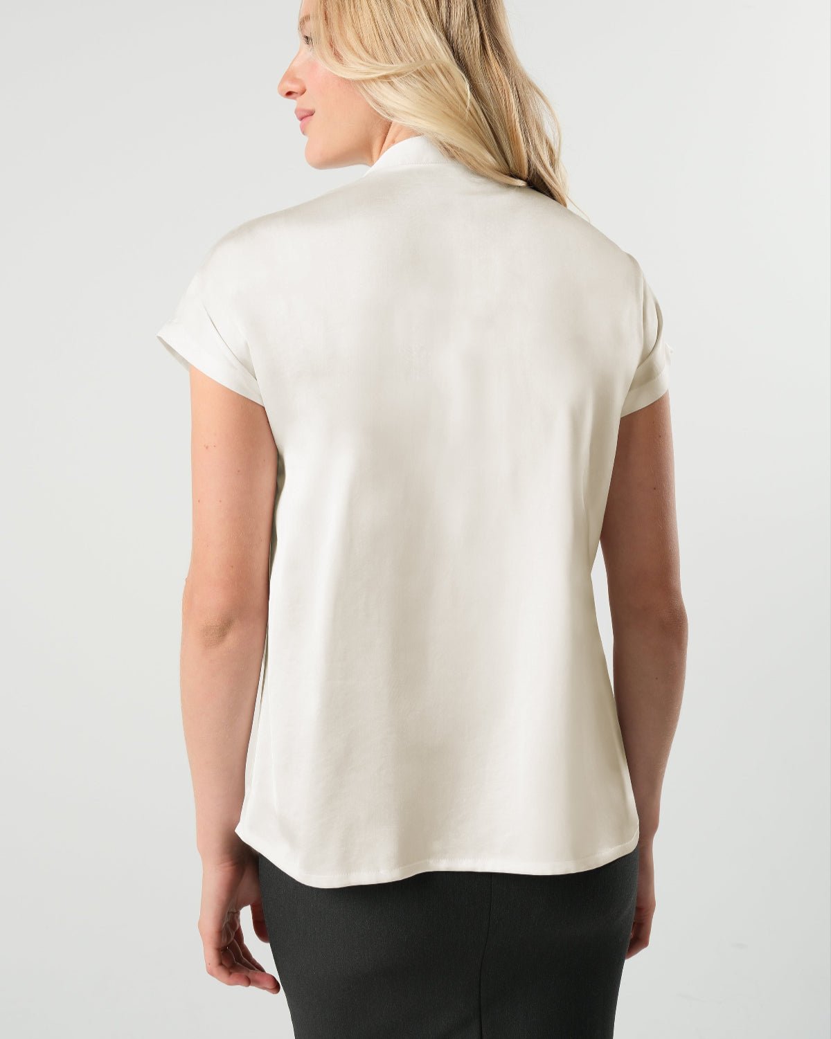 Short Sleeve Satin Maternity Shell Top with Concealed Nursing Zip