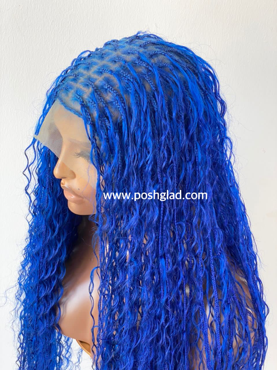 Bohemian Knotless Braid Wig (100% Human Hair Curls) Full Lace - Tara Blue