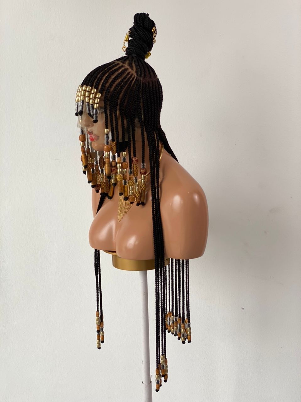 Queen Arewa Cornrow Beaded Wig (100% Full Lace Base) Color 1B